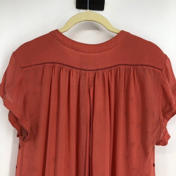 Aritzia Wilfred  Le Fou Peach Short Sleeve Embroidered 1/2 Button Midi Dress XS - Picture 6 of 13